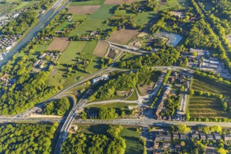 Aerial photo, new bridge construction, expansion of federal road B51, new construction of federal