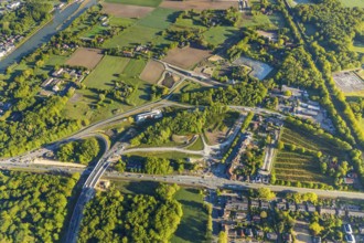 Aerial photo, new bridge construction, expansion of federal road B51, new construction of federal