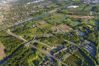 Aerial photo, new bridge construction, expansion of federal road B51, new construction of federal