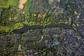Aerial view, Aasee, Allwetterzoo, river Münstersche Aa, Münster, Münsterland, North