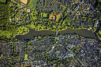 Aerial view, Aasee, Allwetterzoo, river Münstersche Aa, Münster, Münsterland, North