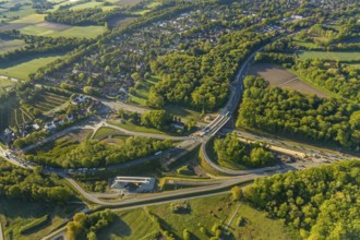 Aerial photo, new bridge construction, expansion of federal road B51, new construction of federal