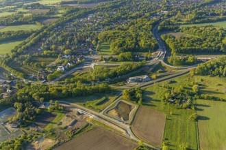 Aerial view, new bridge construction, expansion of federal road B51, new construction of federal