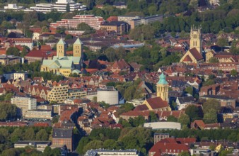 Aerial view, Old Town, Cathedral St.-Paulus-Dom, Domplatz, catholic Liebfrauen-Überwasserkirche, St