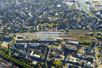 Aerial view, Münster main station, construction site residential and hotel complex, Münster,