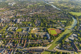 Aerial view, view of St. Mauritz, construction site of new Mathilde-Anneke comprehensive school,