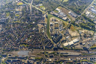 Aerial view, city harbour, Stadtwerke Münster, Münster, Münsterland, North Rhine-Westphalia,