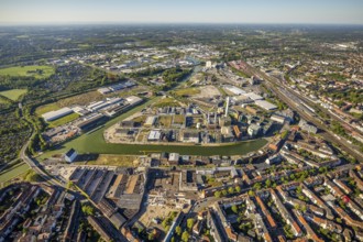 Aerial view, city harbour, Stadtwerke Münster, Münster, Münsterland, North Rhine-Westphalia,