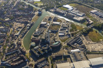 Aerial view, Stadthafen, Stadtwerke Münster, City of Münster - Stadthaus 3, Münster, Münsterland,