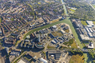 Aerial view, city harbour, Stadtwerke Münster, Münster, Münsterland, North Rhine-Westphalia,
