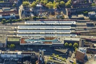 Aerial view, Münster main station, construction site residential and hotel complex, Münster,