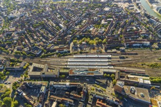 Aerial view, Münster main station, construction site residential and hotel complex, Münster,