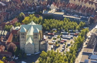 Aerial view, old town, Cathedral of St. Paul, cathedral square, market square, Münster,