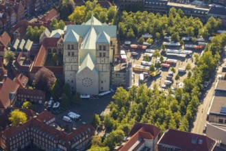 Aerial view, old town, Cathedral of St. Paul, cathedral square, market square, Münster,