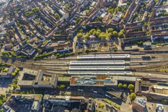 Aerial view, Münster main station, construction site residential and hotel complex, Münster,