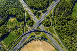 Aerial view, motorway junction Münster-Süd, motorway A1, motorway A43, Münster, Münsterland, North