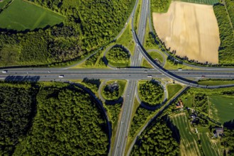Aerial view, motorway junction Münster-Süd, motorway A1, motorway A43, Münster, Münsterland, North