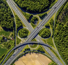 Aerial view, motorway junction Münster-Süd, motorway A1, motorway A43, Münster, Münsterland, North