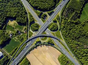 Aerial view, motorway junction Münster-Süd, motorway A1, motorway A43, Münster, Münsterland, North