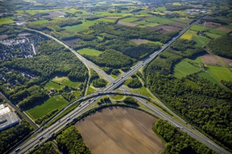 Aerial view, motorway junction Münster-Süd, motorway A1, motorway A43, Münster, Münsterland, North