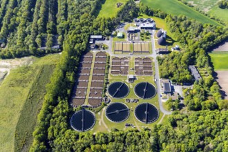 Aerial view, main sewage treatment plant Coerde, Münster, Münsterland, North Rhine-Westphalia,