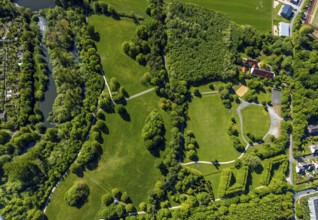 Aerial view, Wienburgpark, Nordpark, Schilfsee, Münster, Münsterland, North Rhine-Westphalia,