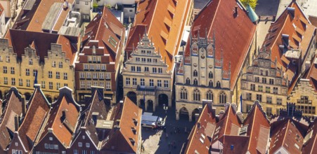 Aerial view, Prinzipalmarkt, historic town hall, Münster, Münsterland, North Rhine-Westphalia,