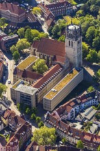 Aerial view, catholic Liebfrauen-Überwasserkirche, diocesan library Münster, Überwasserkirchplatz,