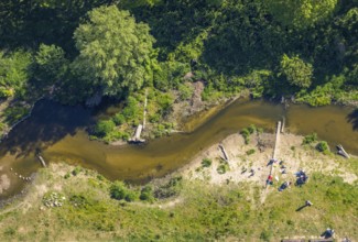 Aerial view, bathing place river Münstersche Aa, Münster, Münsterland, North Rhine-Westphalia,