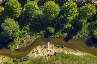 Aerial view, bathing place river Münstersche Aa, Münster, Münsterland, North Rhine-Westphalia,