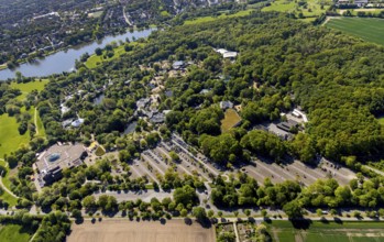 Aerial view, Allwetterzoo Münster, LWL-Museum für Naturkunde mit Planetarium, Münster, Münsterland,