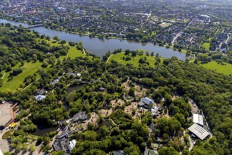 Aerial view, all-weather zoo Münster, Münster, Münsterland, North Rhine-Westphalia, Germany, Aasee,