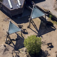 Aerial view, all-weather zoo Münster, elephant house, elephants, open-air grounds, Münster,