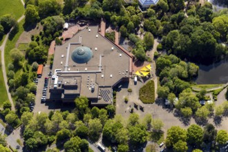 Aerial view, Allwetterzoo Münster, LWL-Museum für Naturkunde mit Planetarium, Triceratops,