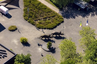 Aerial view, Allwetterzoo Münster, LWL-Museum für Naturkunde mit Planetarium, Triceratops,