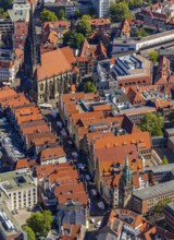 Aerial view, old town, Prinzipalmarkt, catholic St. Lamberti church, Münster, Münsterland, North