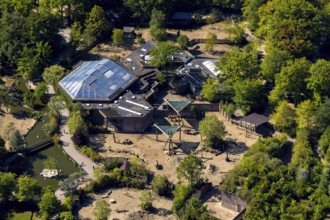 Aerial view, all-weather zoo Münster, elephant house, Münster, Münsterland, North Rhine-Westphalia,