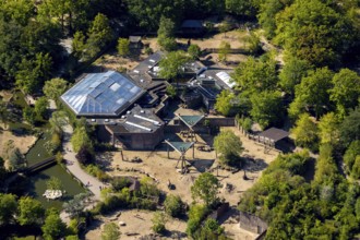 Aerial view, all-weather zoo Münster, elephant house, open-air grounds, Münster, Münsterland, North