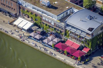 Aerial view, Münster city harbour, harbour promenade, harbour, Münster, Münsterland, North