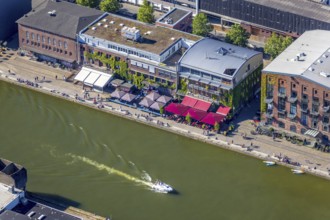 Aerial view, Münster city harbour, harbour promenade, harbour, Münster, Münsterland, North