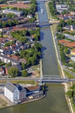 Aerial view, bathing on the canal, Dortmund-Ems Canal, sunbathing lawn, sunbathing, Wolbecker