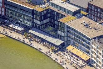 Aerial view, Münster city harbour, harbour promenade, harbour, Münster, Münsterland, North