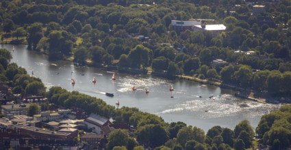 Aerial photo, sailing boats on the Aasee, Münster, Münsterland, North Rhine-Westphalia, Germany,