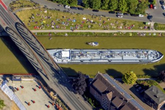 Aerial view, bathing at the canal, Dortmund-Ems canal, sunbathing lawn, sunbathing,