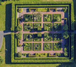 Aerial view, herb garden in the motherhouse garden at St. Franziskus-Hospital, Herz-Jesu, Münster,