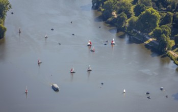 Aerial view, sailing boats on the Aasee, Münster, Münsterland, North Rhine-Westphalia, Germany,