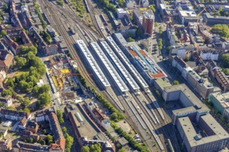 Aerial view, Münster main station, construction site residential and hotel complex, Mauritz,