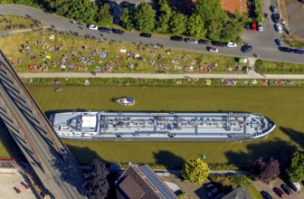 Aerial view, bathing at the canal, Dortmund-Ems canal, sunbathing lawn, sunbathing,