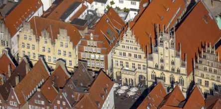 Aerial view, Prinzipalmarkt, historic town hall, overwater, Münster, Münsterland, North