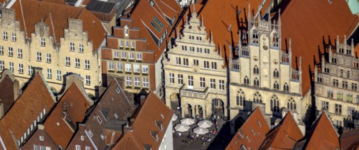 Aerial view, Prinzipalmarkt, historic town hall, overwater, Münster, Münsterland, North